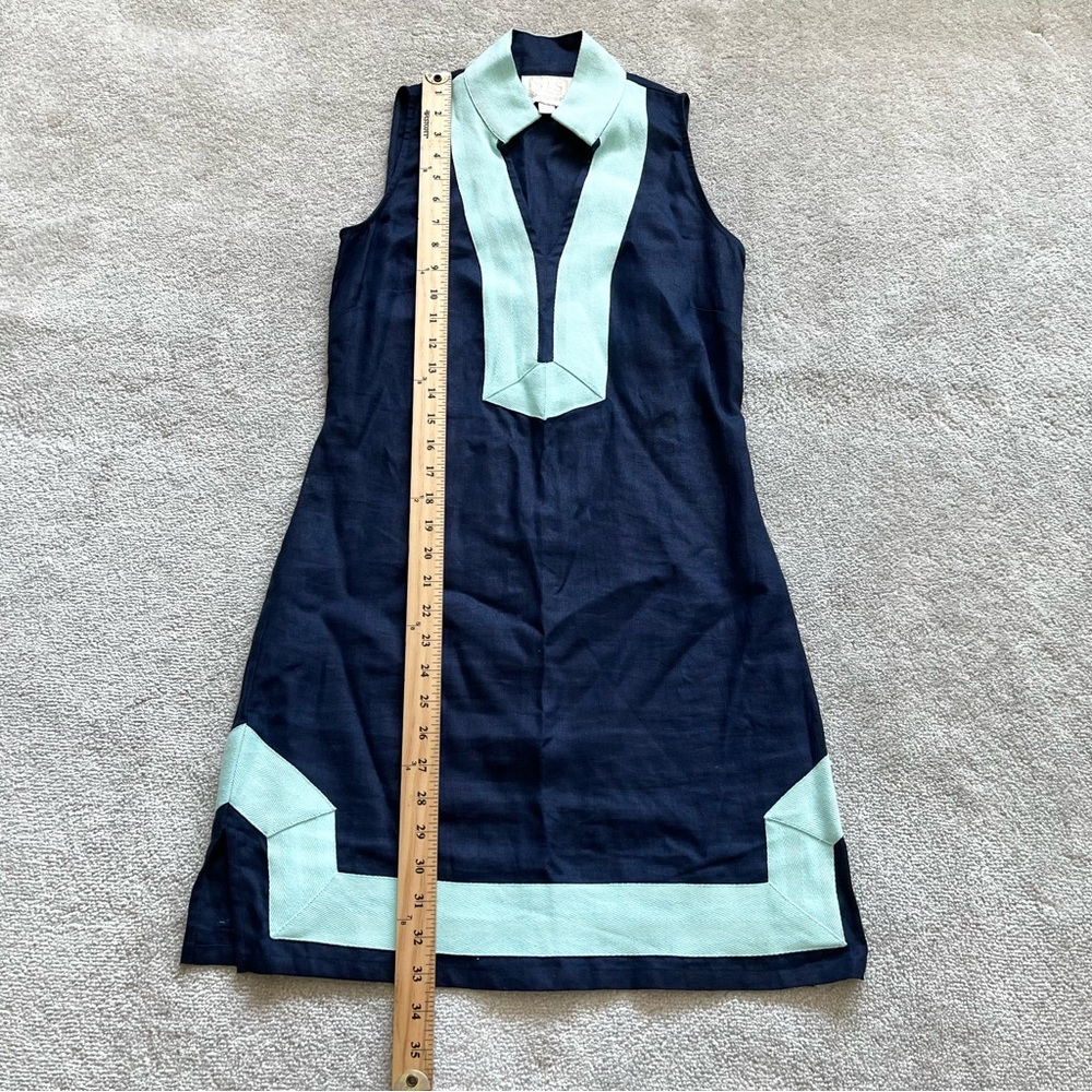 SAIL TO SABLE Linen Classic Sleeveless TUNIC DRESS Navy Turquoise Size XXS - Picture 10 of 11